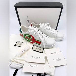 Size 37.5 - Authentic Gucci Ace Sneakers interlocking GG logo White New shoes